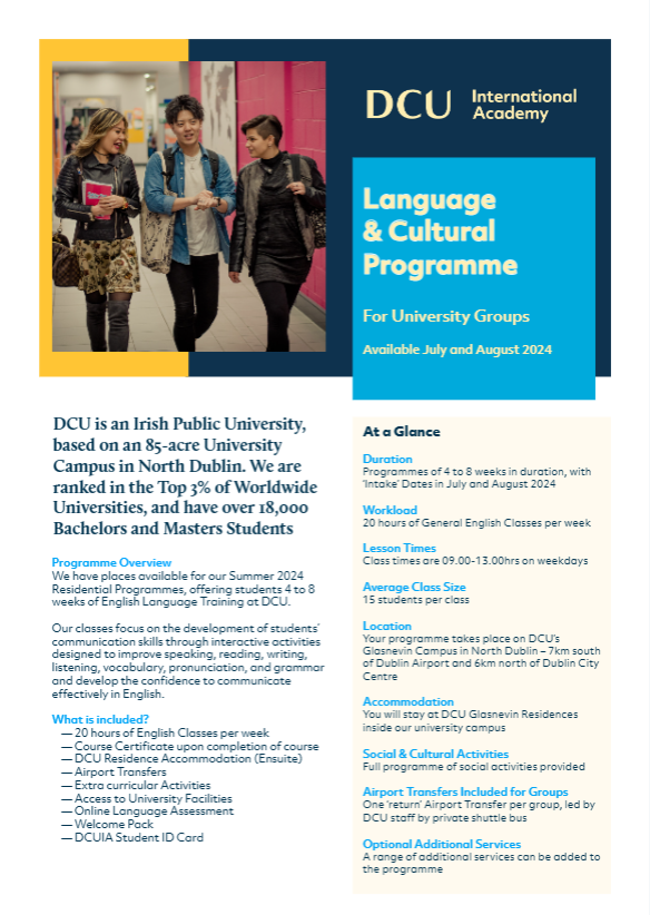 Dublin City University, Ireland - Language Programmes for Korean University Students - Summer 2024